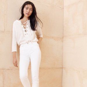 MADEWELL Cream 3/4 Sleeve Cotton-Blend Women's Libra Lace-Up Tee‎ Size M